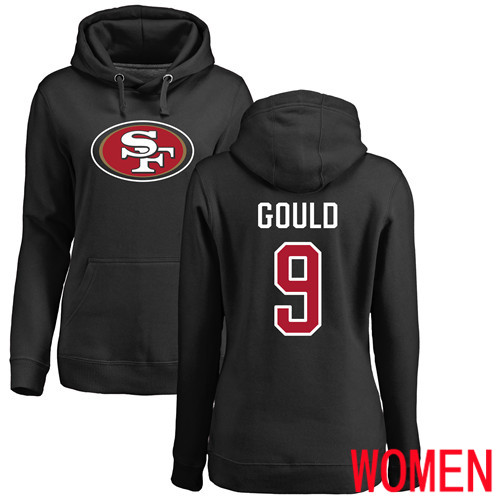 San Francisco 49ers Black Women Robbie Gould Name and Number Logo #9 Pullover NFL Hoodie Sweatshirts